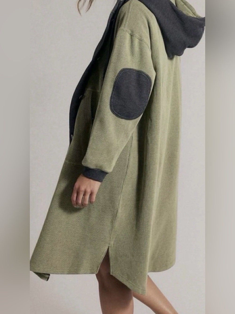 Free People Tomorrows Sweatshirt Cardigan Hooded Maxi Ribbed Button Sage Green